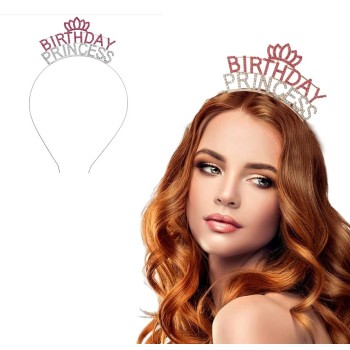 Kristal Taşlı Pembe Birthday Princess Yazılı Parti Tacı 19X11 Cm