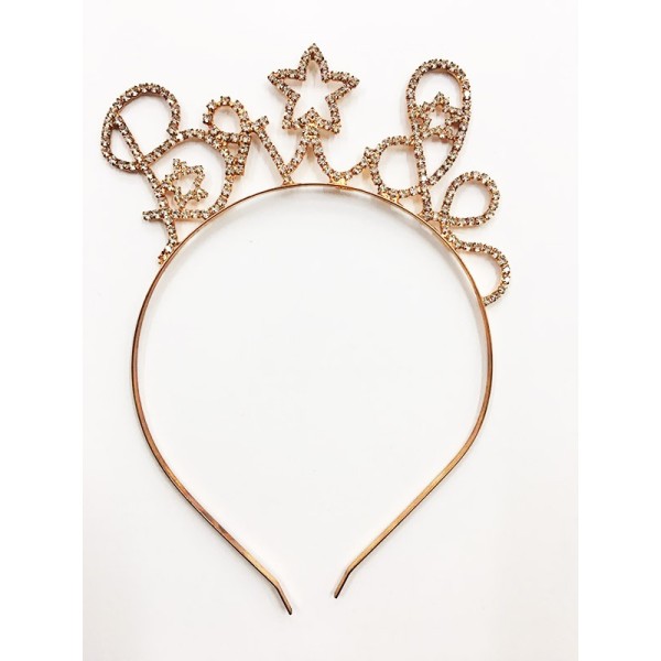 Kristal Taşlı Yıldızlı Rose Gold Renk Bride Yazılı Taşlı Taç 18X13 Cm