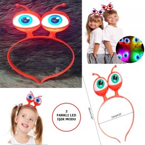 Led Işıklı & Pilli 3 Farklı Modda Yanan Uzaylı Göz Parti Tacı..