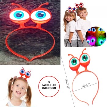 Led Işıklı & Pilli 3 Farklı Modda Yanan Uzaylı Göz Parti Tacı..