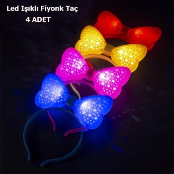 Led Işıklı 3 Farklı Yanıp Sönen Rengarenk Fiyonk Model Parti Taçl..