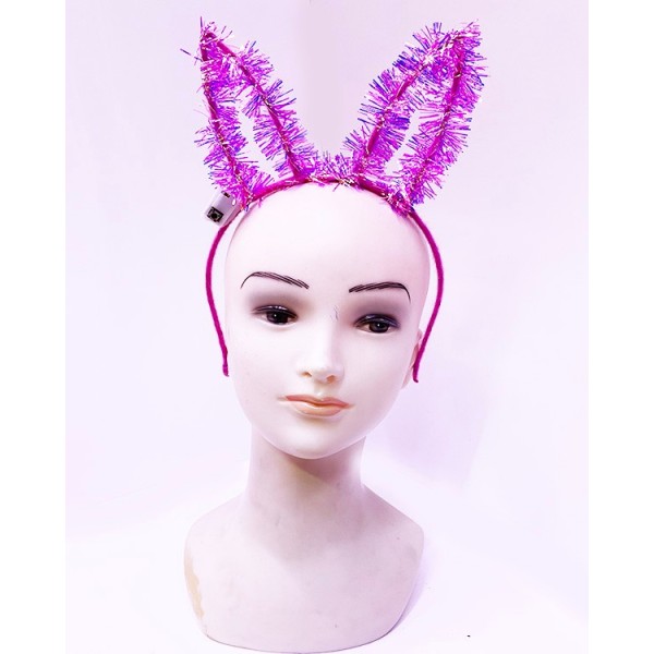 Led Işıklı Püsküllü Pembe Renk Tavşan Tacı 21X17 Cm