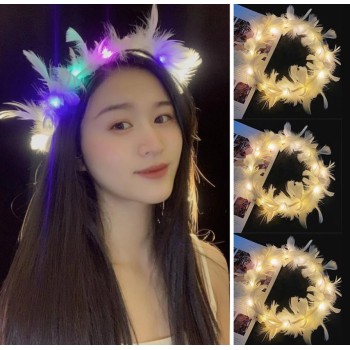 Led Işıklı Rengarenk Yanan 3 Fonksiyonlu Otrişli Parti Tacı Renkl..