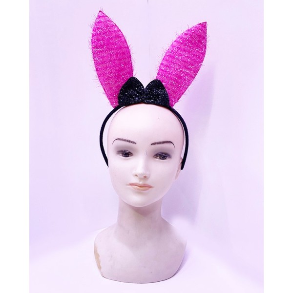 Led Işıklı Yanar Söner Püsküllü Pembe Renk Tavşan Tacı 28X19 Cm