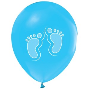 Mavi Balon Üzeri Beyaz Ayak Patik Baskılı Baby Shower Partisi Bal..