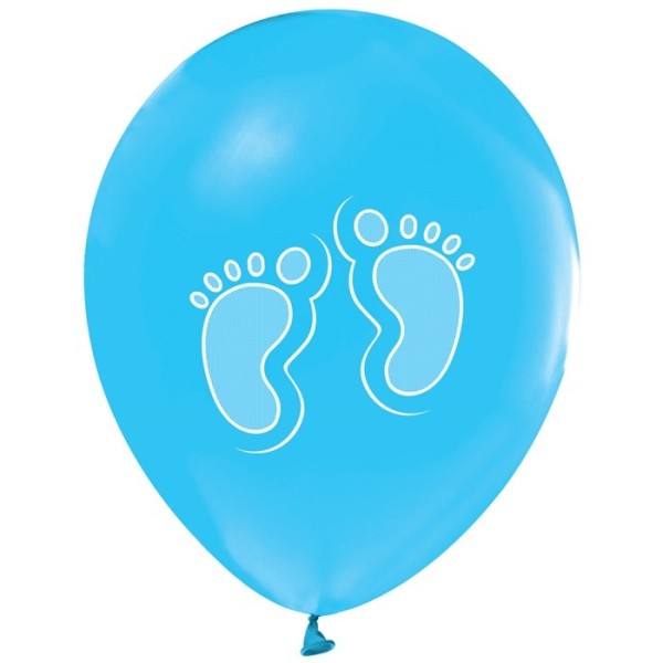 Mavi Balon Üzeri Beyaz Ayak Patik Baskılı Baby Shower Partisi Balonu 100 Adet