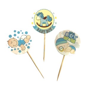 Mavi Renk Bebek Figürlü At Temalı Baby Shower Parti Kürdan Süsü 2..