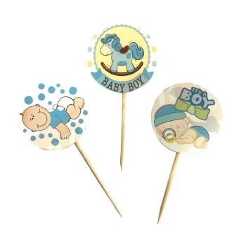 Mavi Renk Bebek Figürlü At Temalı Baby Shower Parti Kürdan Süsü 2..