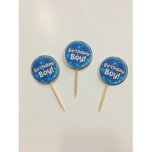 Mavi Renk Birthday Boy Yazılı Parti Kürdan Süsü 20 Adet