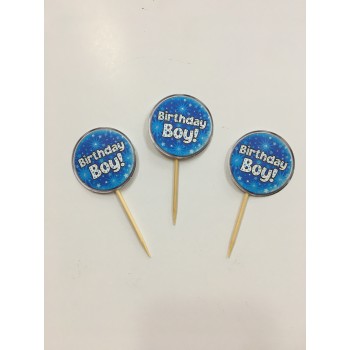 Mavi Renk Birthday Boy Yazılı Parti Kürdan Süsü 20 Adet