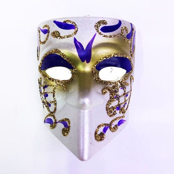 Mavi Renk İşlemeli Seramik Malzeme Tam Yüz Venedik Maske Magnet 4X5 Cm