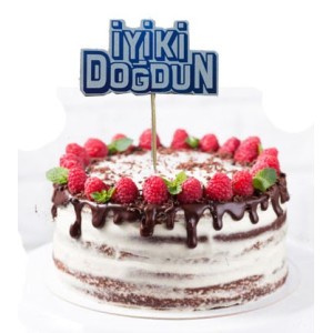 Mavi Renk İyiki Doğdun Yazılı Kürdan Süsü 2 Adet 8X8 Cm