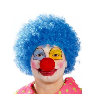 Mavi Renk Kıvırcık Afro Bonus Peruk Takma Saç Ve Kırmızı Burun Se..