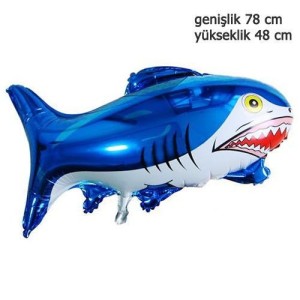 Mavi Renk Köpek Balığı Uçan Folyo Balon 78 Cm
