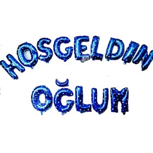 Mavi Renk Üzeri Beyaz Yıldızlı Hoşgeldin Oğlum Folyo Balon 35 Cm