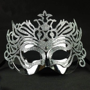 Metalik Gümüş Renk Masquerade Kelebek Simli Parti Maskesi 23X14 C..