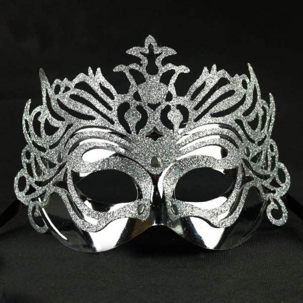 Metalik Gümüş Renk Masquerade Kelebek Simli Parti Maskesi 23X14 Cm