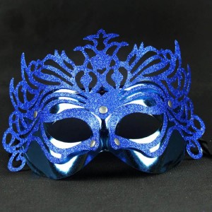 Metalik Mavi Renk Masquerade Kelebek Simli Parti Maskesi 23X14 Cm
