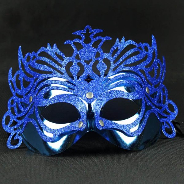 Metalik Mavi Renk Masquerade Kelebek Simli Parti Maskesi 23X14 Cm