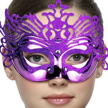 Metalik Mor Renk Masquerade Kelebek Simli Parti Maskesi 23X14 Cm