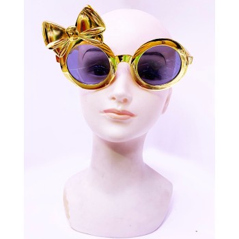 Metalize Altın Sarısı Gold Renk Fiyonklu Parti Gözlüğü 14X7 Cm