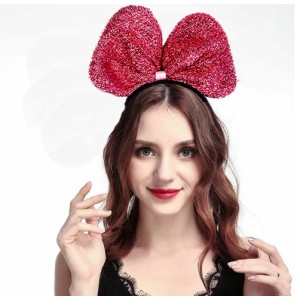 Metalize Parlak Pullu Fiyonk Kurdele Parti Tacı Pembe Renk 25X17 ..