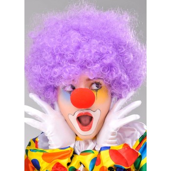 Mor Renk Kıvırcık Afro Bonus Peruk Takma Saç Ve Kırmızı Burun Set..