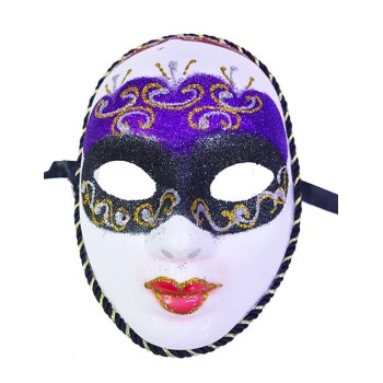 Mor Renk Masquerade Simli Yılbaşı Parti Maskesi Tam Yüz Yetişkin