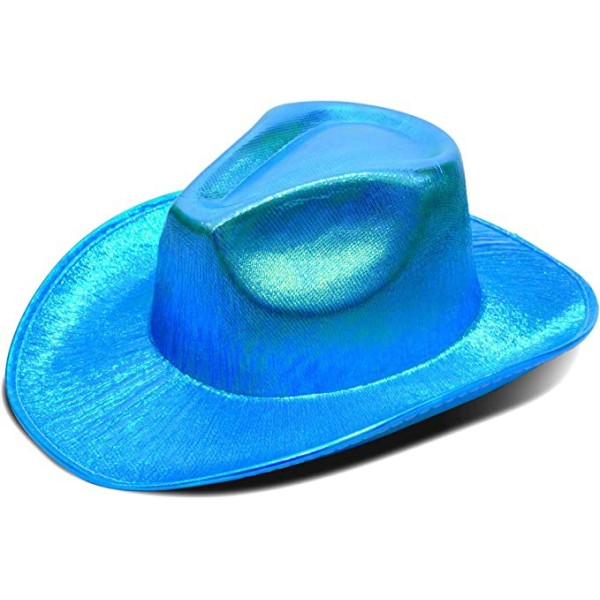 Neon Hologramlı Kovboy Model Parti Şapkası Mavi Yetişkin 39X36X14 Cm
