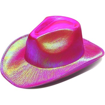 Neon Hologramlı Kovboy Model Parti Şapkası Fuşya Yetişkin 39X36X1..