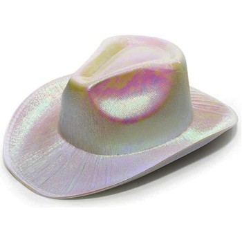 Neon Hologramlı Kovboy Model Parti Şapkası Beyaz Yetişkin 39X36X1..