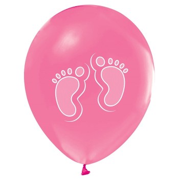 Pembe Balon Üzeri Beyaz Ayak Patik Baskılı Baby Shower Partisi Ba..