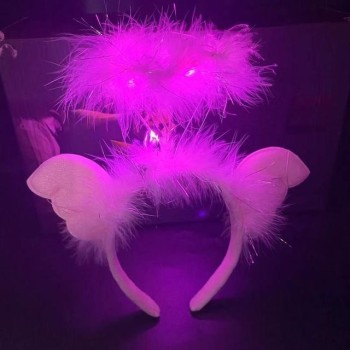 Pembe Kanatlı Pembe Tüylü Led Işıklı 3 Fonksiyonlu Melek Hare Taç..