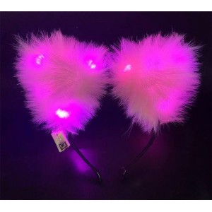 Pembe Peluşlu Pofuduk Kürklü Led Işıklı Lüks Parti Tacı 20X18 Cm