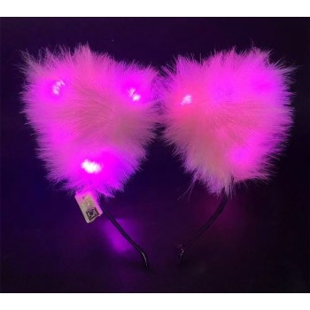 Pembe Peluşlu Pofuduk Kürklü Led Işıklı Lüks Parti Tacı 20X18 Cm