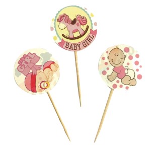 Pembe Renk Bebek Figürlü At Temalı Baby Shower Parti Kürdan Süsü ..