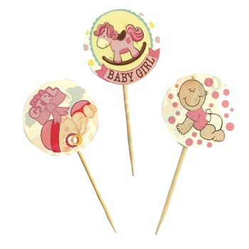 Pembe Renk Bebek Figürlü At Temalı Baby Shower Parti Kürdan Süsü ..