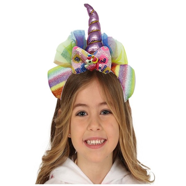 Pembe Renk Boynuzlu Payetli Fiyonklu Unicorn Tacı 17X27 Cm