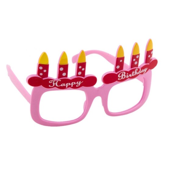 Pembe Renk Happy Birthday Yazılı Mum Görselli Doğum Günü Parti Gözlüğü