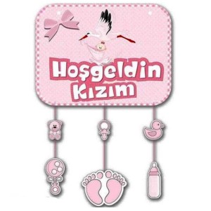 Pembe Renk Hoşgeldin Kızım Temalı Kapı Süsü Süsleme 40X60 Cm