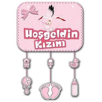 Pembe Renk Hoşgeldin Kızım Temalı Kapı Süsü Süsleme 40X60 Cm
