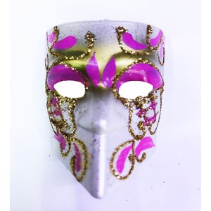 Pembe Renk İşlemeli Seramik Malzeme Tam Yüz Venedik Magnet 4X5 Cm
