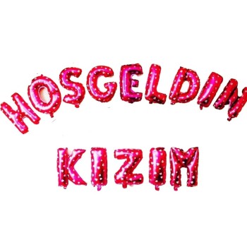 Pembe Renk Üzeri Beyaz Kalpli Hoşgeldin Kızım Folyo Balon 35 Cm