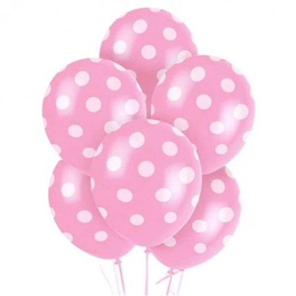 Pembe Üzeri Beyaz Puantiyeli Lateks Balon 100 Adet