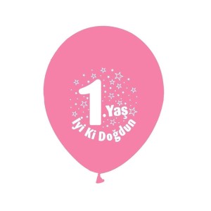 Pembe Üzeri Beyaz Yazılı 1 Yaş İyiki Doğdun Parti Balonu 100 Adet