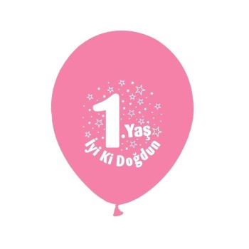 Pembe Üzeri Beyaz Yazılı 1 Yaş İyiki Doğdun Parti Balonu 100 Adet