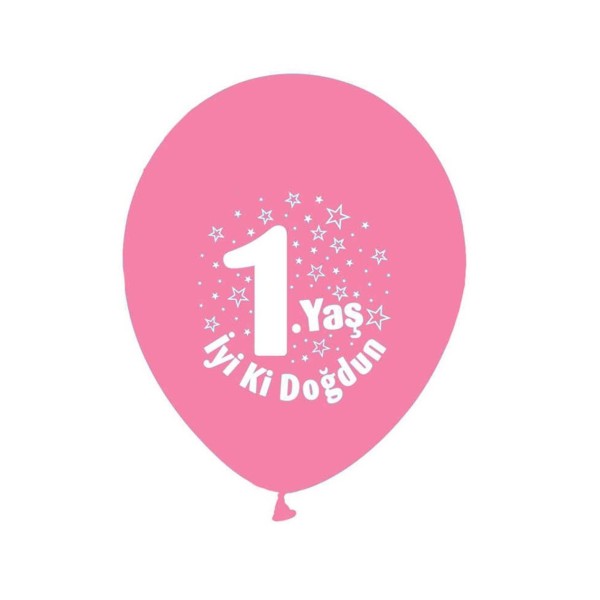 Pembe Üzeri Beyaz Yazılı 1 Yaş İyiki Doğdun Parti Balonu 100 Adet