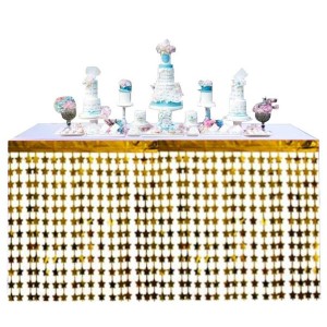Püsküllü Işıltılı Metalize Altın Yıldızlı Masa Eteği 75X360 Cm