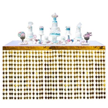 Püsküllü Işıltılı Metalize Altın Yıldızlı Masa Eteği 75X360 Cm