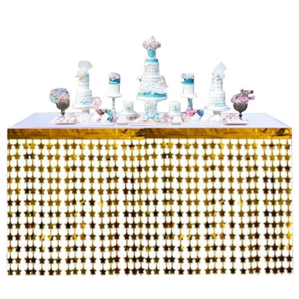 Püsküllü Işıltılı Metalize Altın Yıldızlı Masa Eteği 75X360 Cm